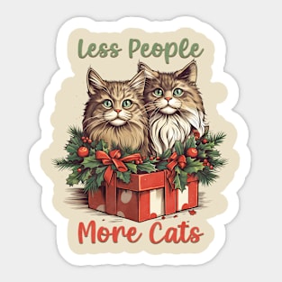 Whimsical Cat Funny Christmas Gift "Less People More Cats" Sticker